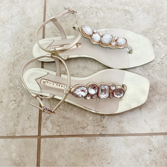 SOPHIA WEBSTER Ritzy Embellished Metallic Leather Thong Sandals size 7 - Picture 7 of 9